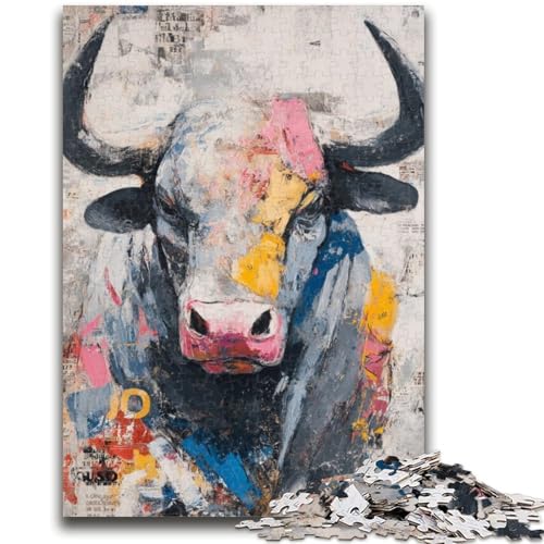 Puzzle für Erwachsene und Jugendliche, 1000 Teile, Ölgemälde mit Stier, Lernspiele, Heimdekoration, geeignet für die Schreibtischdekoration, 26x38cm von ZKYUBEK
