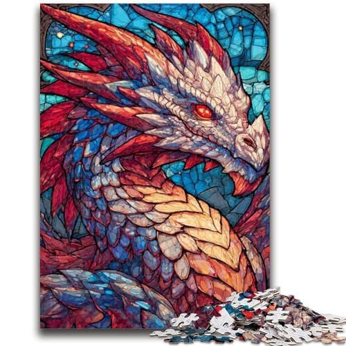 Puzzle für Jugendliche, 1000 Teile, Buntglasdrache, für und ab 14 Jahren, pädagogisches Lernspielzeug, Familienspiele, Geburtstagsgeschenk, 50x75cm von ZKYUBEK