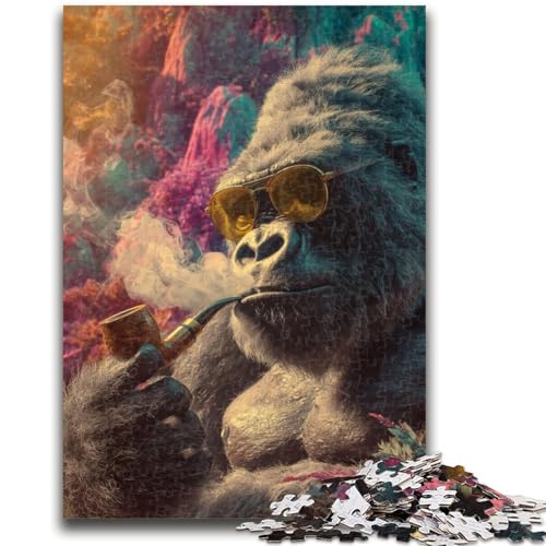 Puzzle für Jugendliche, 1000 Teile, rauchender Schimpanse, Lernpuzzle, ganze Familie, 50x75cm von ZKYUBEK