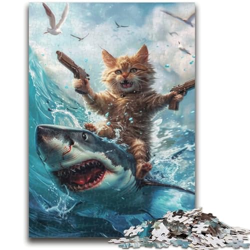 Puzzle für Jugendliche 1000 Teile Katze und Hai Lernspiele Lernspiel für Geburtstag, Weihnachten für und ab 14 Jahren 50X75CM von ZKYUBEK