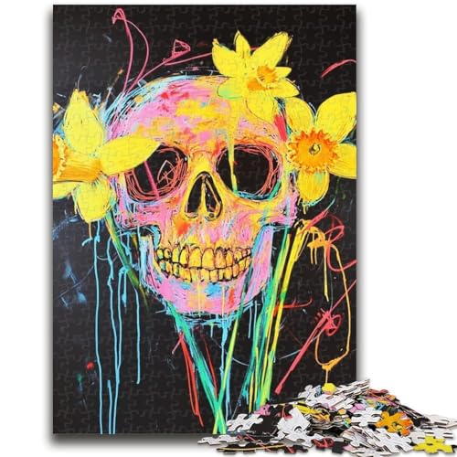 Puzzle für Teenager, 1000 Teile, Blumen und Totenköpfe im Basquiat-Stil, Spielzeug, Lernspiele, Stressabbau, tolle Geschenke und Spielzeuge, 26x38cm von ZKYUBEK