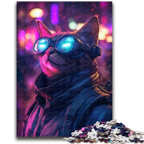 Puzzle für Teenager, 1000 Teile, Neonkatze mit Brille, Spielzeug, Denkspiel, stärkt die Liebe zwischen Paaren, für Kinder ab 14 Jahren, 50x75cm von ZKYUBEK