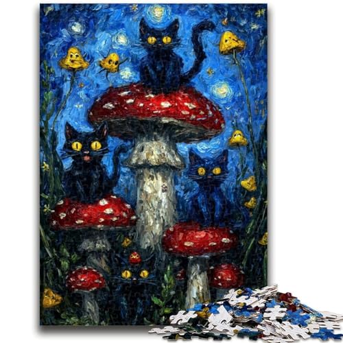 Puzzle für Teenager, 1000 Teile, Schwarze Katzenkunst, Spielzeug, Denkspiel, stärkt die Liebe zwischen Paaren, für Kinder ab 14 Jahren, 26x38cm von ZKYUBEK