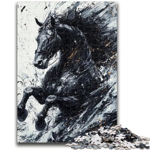 Puzzle für Teenager, 1000 Teile, Schwarzes Goldenes Pferd, Spielzeug, Denkspiel, stärkt die Liebe zwischen Paaren, für Kinder ab 14 Jahren, 26x38cm von ZKYUBEK