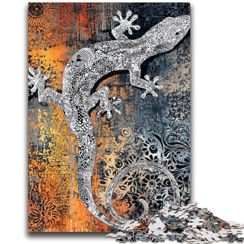 Puzzle für Teenager, Aquarell-Gecko, Familienunterhaltungsspielzeug, Lernspiel für Geburtstag, Weihnachten, für Kinder ab 14 Jahren, 26x38cm von ZKYUBEK