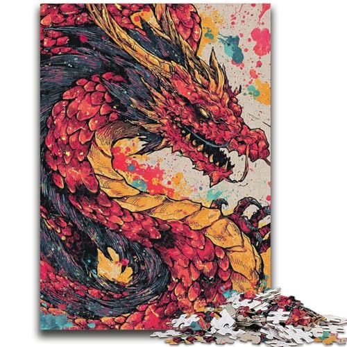 Puzzle für Teenager, Aquarelldrache, Familienunterhaltungsspielzeug, Lernspiel für Geburtstag, Weihnachten, für Kinder ab 14 Jahren, 26x38cm von ZKYUBEK