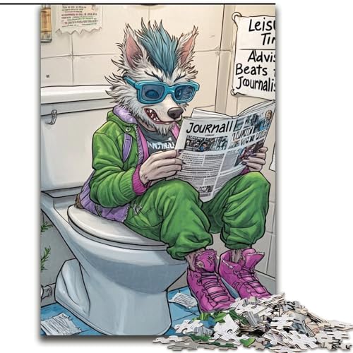 Puzzle mit 1000 Teilen, „Wolf Go Toilet“, unmögliche Puzzles für Erwachsene, Größe 26x38cm, anspruchsvolles Denkspiel, Familienaktivität, Heimdekoration von ZKYUBEK
