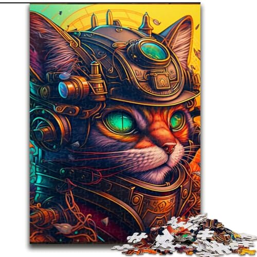 Puzzle mit 1000 Teilen, Steampunk-Katze, unmögliches Puzzle für Erwachsene, Größe 26x38cm, anspruchsvolles Denkspiel, Familienaktivität, Heimdekoration von ZKYUBEK
