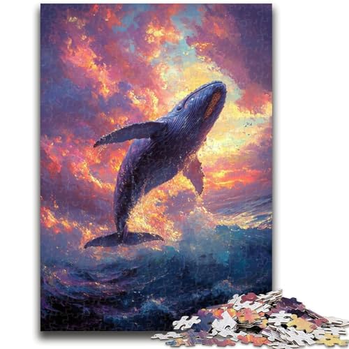 Puzzle mit 1000 Teilen „Wale springen bei Sonnenuntergang“ für Erwachsene und Jugendliche, Lernspielzeug für die ganze Familie mit passendem Poster und Quizblatt, 50x75cm von ZKYUBEK