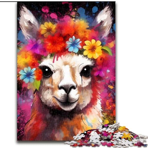 Puzzle mit 1000 Teilen für Erwachsene, Alpaka mit Blumen, Größe 26x38cm, anspruchsvolles Denkspiel – entspannendes Spielzeug für Teenager von ZKYUBEK