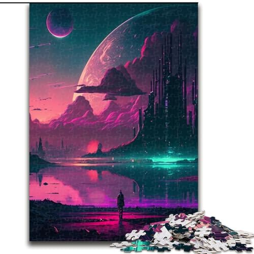 Puzzle mit 1000 Teilen für Erwachsene, Außerirdisches Stadtbild, Holzpuzzle, Größe 50x75cm, ideal für Familienspaß, Entspannung von ZKYUBEK