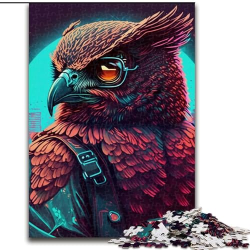 Puzzle mit 1000 Teilen für Erwachsene, Cyber-Eule, Holzpuzzle für Erwachsene, Größe 50x75cm, anspruchsvolles Denkspiel, Familienaktivität, Heimdekoration von ZKYUBEK