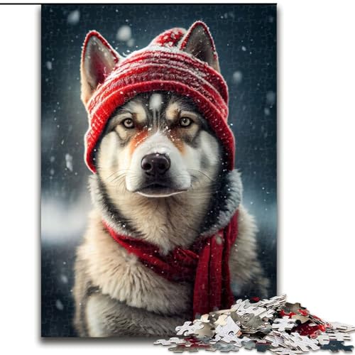Puzzle mit 1000 Teilen für Erwachsene, Husky-Hut, Holzpuzzle, Größe 50x75cm, perfekt für Halloween, Weihnachten, Geburtstagsgeschenk von ZKYUBEK