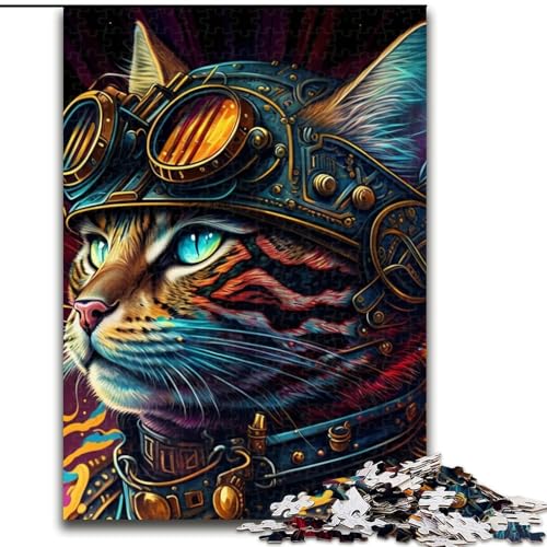 Puzzle mit 1000 Teilen für Erwachsene, Katze mit Helm, Größe 26x38cm, anspruchsvolles Denkspiel – entspannendes Spielzeug für Teenager von ZKYUBEK