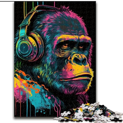 Puzzle mit 1000 Teilen für Erwachsene, Kopfhörer-Gorilla-Puzzle, Größe 26x38cm, für Feiertage, Geburtstage und Spieleabende mit der Familie von ZKYUBEK