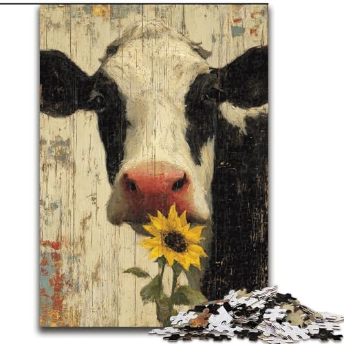 Puzzle mit 1000 Teilen für Erwachsene, Kühe und Sonnenblumen, 26x38cm, anspruchsvolles Denkspiel für Teenager, unterhaltsames interaktives Spiel für die ganze Familie von ZKYUBEK
