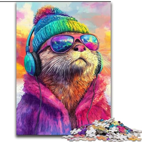 Puzzle mit 1000 Teilen für Erwachsene, Otter hört Musik, Papppuzzle für Erwachsene, 26x38cm, ideal für Familienspaß, Entspannung von ZKYUBEK