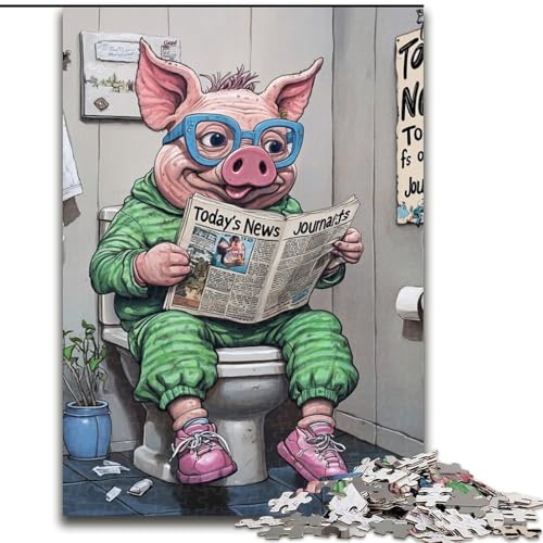 Puzzle mit 1000 Teilen für Erwachsene, Pig Go Toilet, unmögliches Puzzle für Erwachsene, Größe 26x38cm, für interaktives Familienspiel von ZKYUBEK