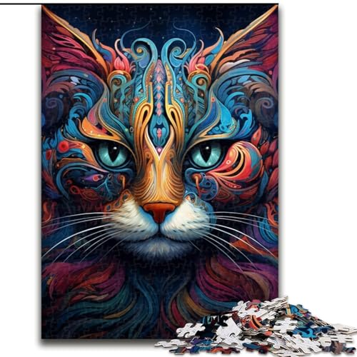 Puzzle mit 1000 Teilen für Erwachsene, Psychedelisches Katzen-Puzzle, Größe 26x38cm, anspruchsvolles Denkspiel – entspannendes Spielzeug für Teenager von ZKYUBEK