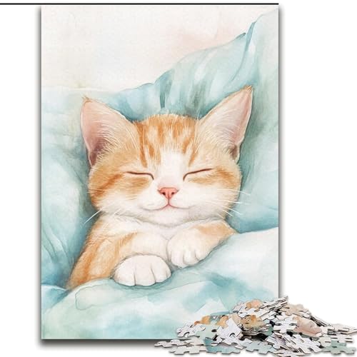 Puzzle mit 1000 Teilen für Erwachsene, schlafende Katze, 26x38cm, anspruchsvolles Denkspiel für Teenager, unterhaltsames interaktives Spiel für die ganze Familie von ZKYUBEK