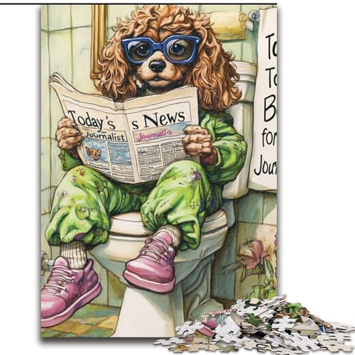 Puzzle mit 1000 Teilen für Erwachsene „Cocker Spaniel Go Toilet“, Karton, Puzzlegröße 26x38cm, Weihnachten, Halloween, Ostern, Neujahr von ZKYUBEK