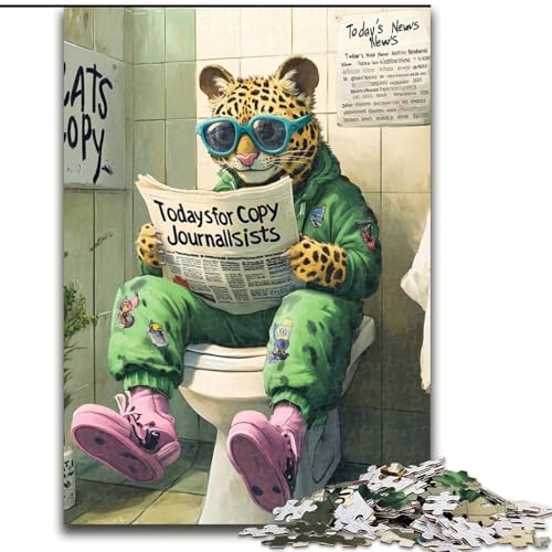 Puzzle mit 1000 Teilen für Erwachsene „Leopard Go Toilet“ aus Karton, Größe 26x38cm, anspruchsvolles DIY-Denkspiel für Teenager von ZKYUBEK