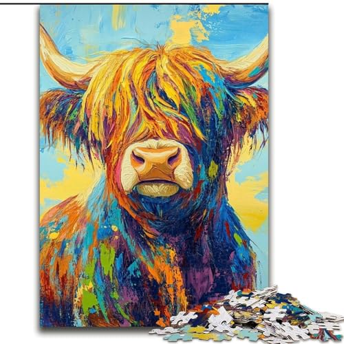 Puzzles, Ölgemälde mit Hochlandrindern, Holzpuzzles, 26x38cm, anspruchsvolles Denkspiel, Familienaktivität, Heimdekoration von ZKYUBEK