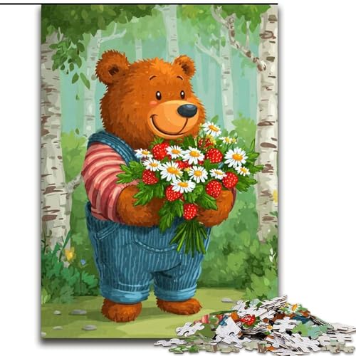 Puzzles Bär hält Blumen Holzpuzzles 26x38cm Herausforderndes Denkspiel, Familienaktivität, Heimdekoration Puzzles Bär hält Blumen Holzpuzzles 26x38cm Herausforderndes Denkspiel, Familienaktivität, Heimdekoration von ZKYUBEK