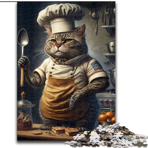 Puzzles Chef Cat aus Holz, Größe 50x75cm, anspruchsvolles Denkspiel, Familienaktivität, Heimdekoration von ZKYUBEK