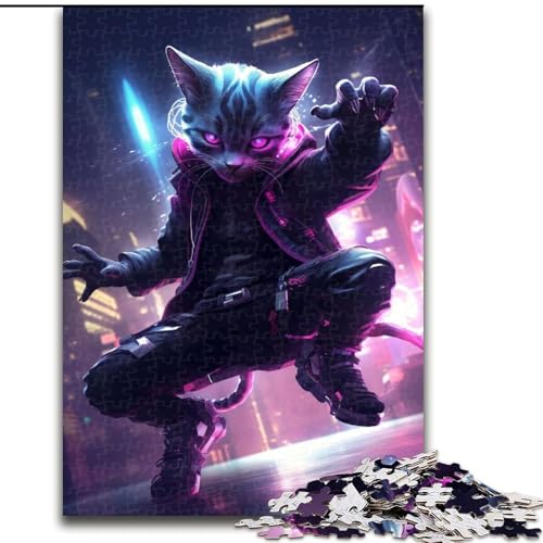 Puzzles Futuristische Katze Holzpuzzles Größe 50x75cm Denksportspiel, interaktives Familienspiel, geeignet für Kinder ab 14 Jahren von ZKYUBEK