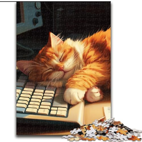 Puzzles Schlafende orangefarbene Katze Holzpuzzles 50x75cm, anspruchsvolles Denkspiel, Familienaktivität, Heimdekoration von ZKYUBEK