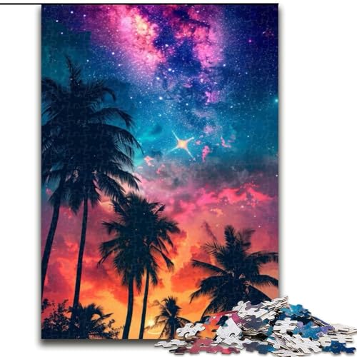 Puzzles Strandnachtszene Holzpuzzles Größe 50x75cm Anspruchsvolles Denkspiel, Familienaktivität, Heimdekoration von ZKYUBEK