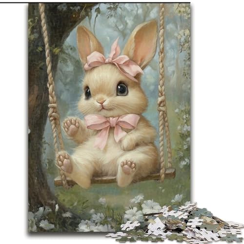 Puzzles für 1000 Teile, Baby-Häschen auf der Schaukel, Unmögliches Puzzle für Erwachsene, 26x38cm, Heimdekoration, Denksportspiel für Teenager und Familieninteraktion von ZKYUBEK