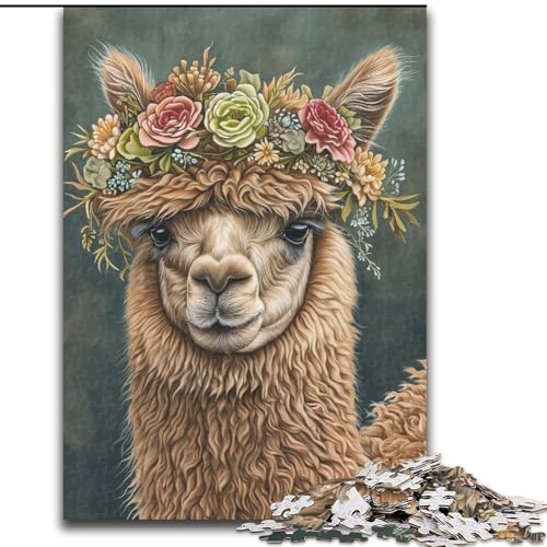 Puzzles für 1000 Teile, Blumen-Alpaka, Holzpuzzle, 50x75cm, Spiel für Erwachsene, Geschenk, Familienspiel, interaktives Gehirntrainingsgeschenk von ZKYUBEK