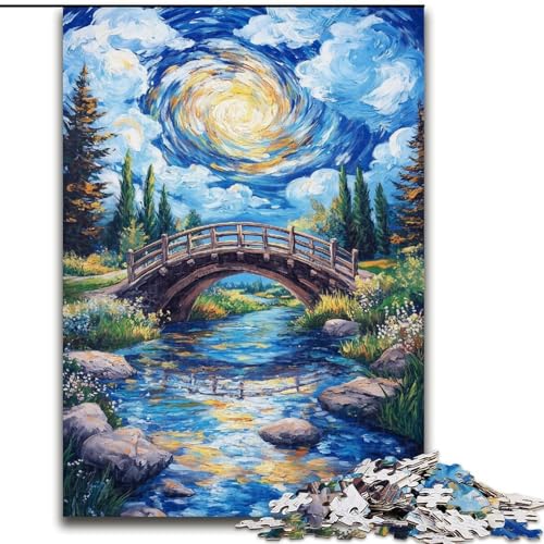 Puzzles für 1000 Teile, Herbstbrücke, Holzpuzzle, 50x75cm, Spiel für Erwachsene, Geschenk, Familienspiel, interaktives Gehirntrainingsgeschenk von ZKYUBEK