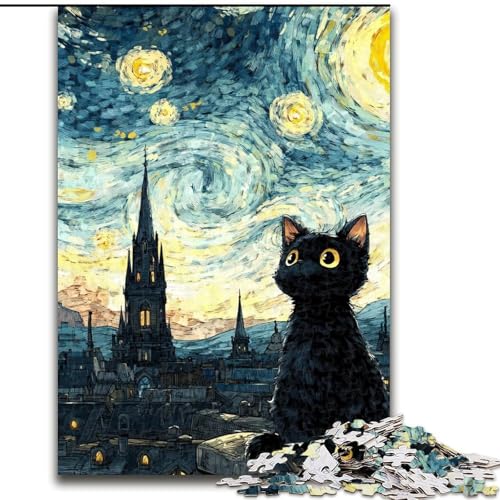 Puzzles für 1000 Teile, Nachthimmel-Katze, Papp-Puzzles, 26x38cm, Spiel für Erwachsene, Geschenk, Familien-Interaktives Spiel, Gehirn-Herausforderung von ZKYUBEK
