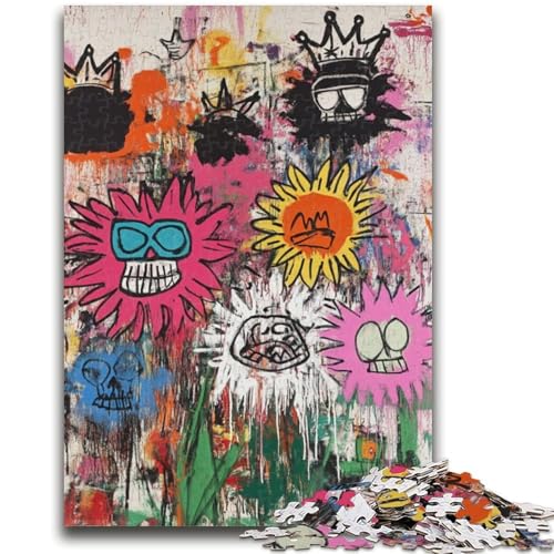 Puzzles für Erwachsene und Jugendliche, Puzzle im Basquiat-Stil, Blumen und Totenköpfe, Quizspiel zur Stärkung der Liebe zwischen Paaren für Kinder ab 14 Jahren, 50x75cm von ZKYUBEK