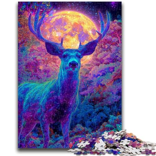 Puzzles für Erwachsene und Jugendliche,1000-teiliges Puzzle „Psychedelic Visionary Deer Art“,herausforderndes Spiel und Familienspiel mit vollständig ineinandergreifenden,zufällig geformten Teilen von ZKYUBEK