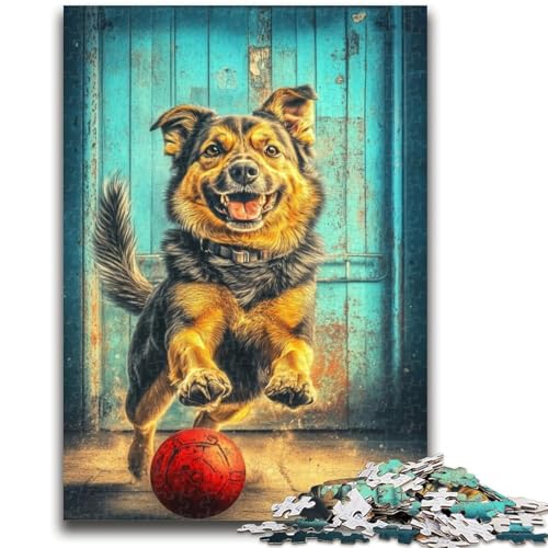 Puzzles für Teenager, 1000 Teile, Schäferhund spielt mit Ball, Stressabbau, schwierige Herausforderung, einzigartige Heimdekoration und Geschenke, 26x38cm von ZKYUBEK