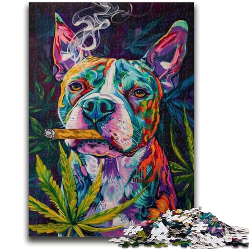 Puzzles für Teenager, 1000 Teile, Staffordshire Bull Terrier Rauchen, Stressabbau, schwierige Herausforderung, einzigartige Heimdekoration und Geschenke, 26x38cm von ZKYUBEK