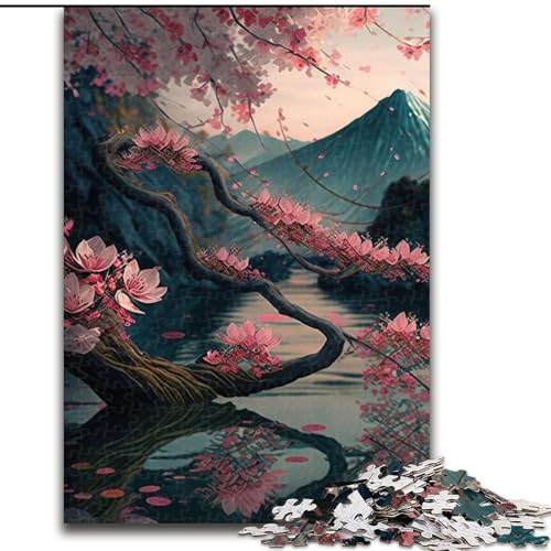 Puzzles mit japanischen Kirschblüten, Karton, Größe 26x38cm, anspruchsvolles Denkspiel, Familienaktivität, Heimdekoration von ZKYUBEK