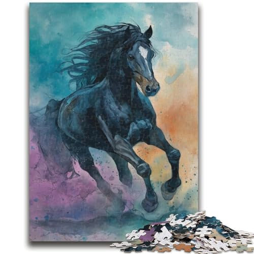 Schwarzes Pferd Puzzle 1000 Teile für Teenager ab 14 Jahren, Denksportaufgaben, Familienspiele, Weihnachts- und Geburtstagsgeschenke, 50x75cm von ZKYUBEK