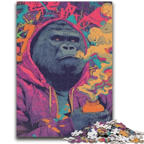Smoky Chimpanzee Puzzle für Erwachsene 1000 Teile, Stressabbau, schwierige Herausforderung für die Heimdekoration für 14+, 26x38cm von ZKYUBEK