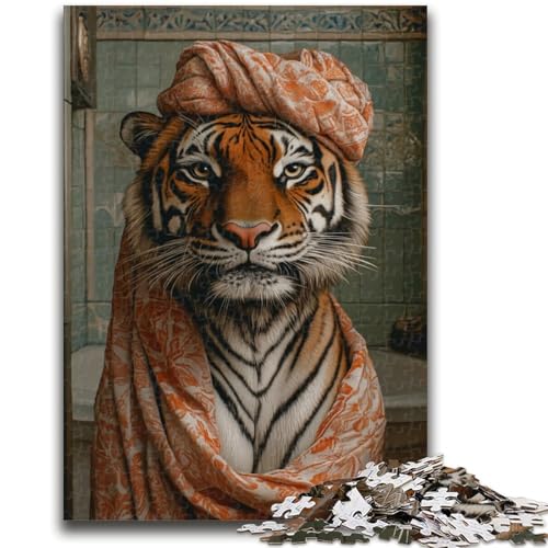 Tiger im Badezimmer-Puzzle für Teenager, 1000 Teile, anspruchsvolles Spiel und Lernspiel für die ganze Familie zum Geburtstag, Weihnachten, 50x75cm von ZKYUBEK