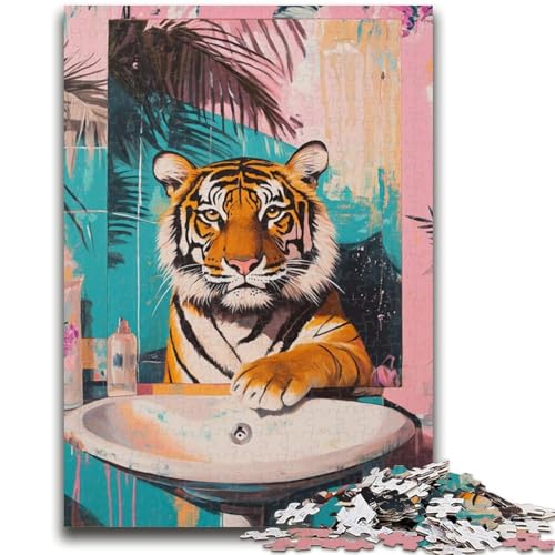 Tiger im Badezimmer-Puzzles für Erwachsene und Jugendliche, pädagogisches Stressabbau-Spielzeug, ganze Familie, 26x38cm von ZKYUBEK