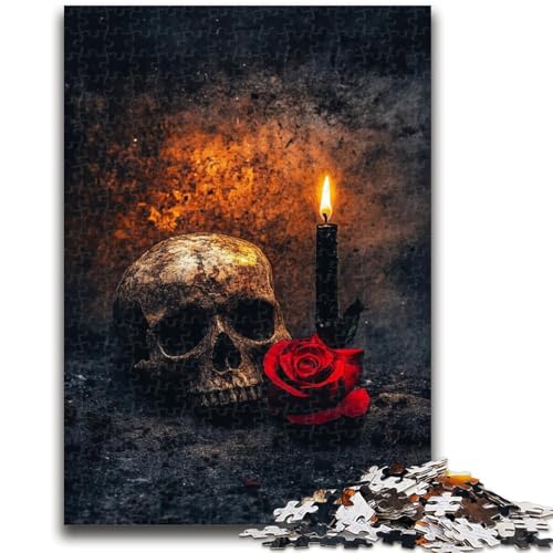 Totenkopf-Kerzen-Rosen-Puzzle, 1000 Teile, für Erwachsene und Jugendliche, interessante Stressreduzierung, Eltern-Kind-Interaktion, 26x38cm von ZKYUBEK