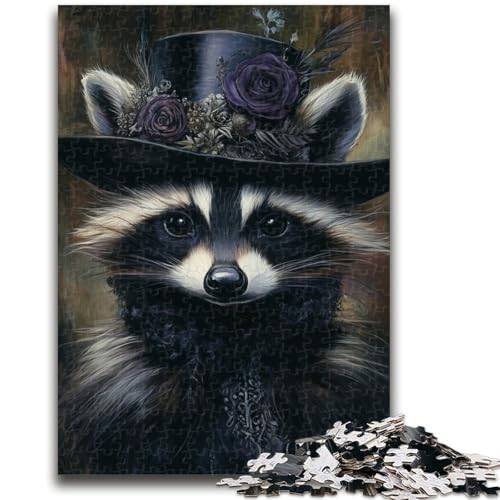 Waschbär mit Hut, Puzzle für Teenager, 1000 Teile, anspruchsvolles Spiel und Lernspiel für die ganze Familie zum Geburtstag, Weihnachten, 50x75cm von ZKYUBEK