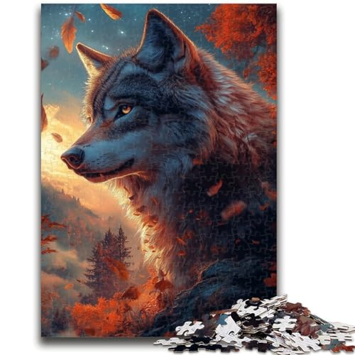 Wolf bei Sonnenuntergang, 1000-teiliges Puzzle, anspruchsvolles Spiel und Familienspiel mit passendem Poster und Quizblatt, 26x38cm von ZKYUBEK