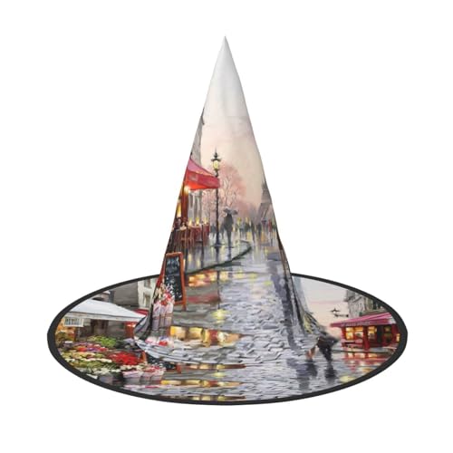 ZKZBDPLK Halloween-Ölgemälde mit spitzem Hut, Paris, Straßenszene, Eiffelturm, Druck, Halloween-dekorativer Hut von ZKZBDPLK