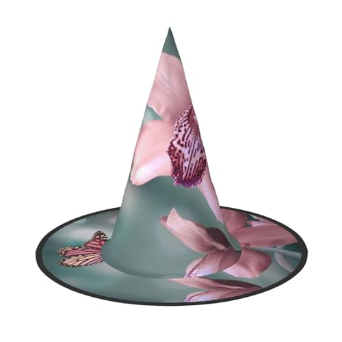 ZKZBDPLK Halloween-Spitzhut, Blume, Schmetterling, weich, frisch, Frühlingsdruck, Halloween-dekorativer Hut von ZKZBDPLK